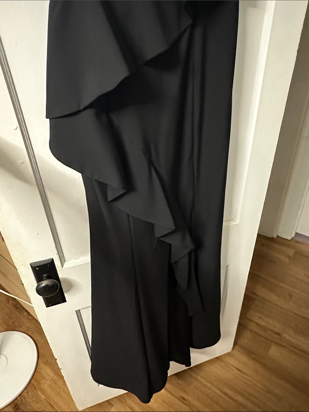 MARINA Black Strapless Ruffle Gown - Picture 4 of 7